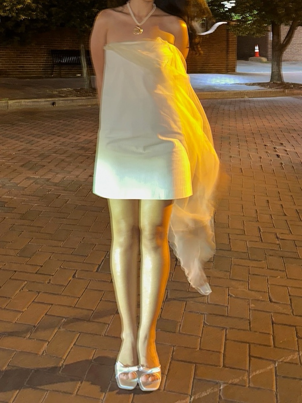 Mango Strapless Cream Mini Dress with organza